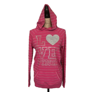 Victoria’s Secret Pink HoodedSweatshirt w Silver Details Excellent Condition XS